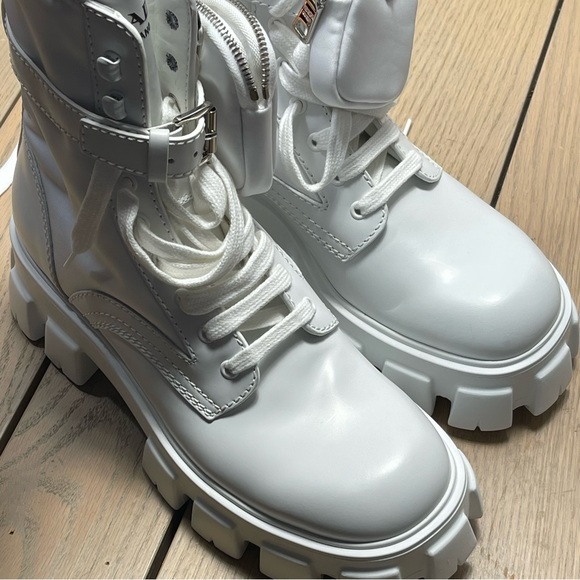 Prada Monolith Mini Bag Lug Sole Combat Boot SZ 9 US Mens Logo Pouch Ankle Black - Picture 7 of 14